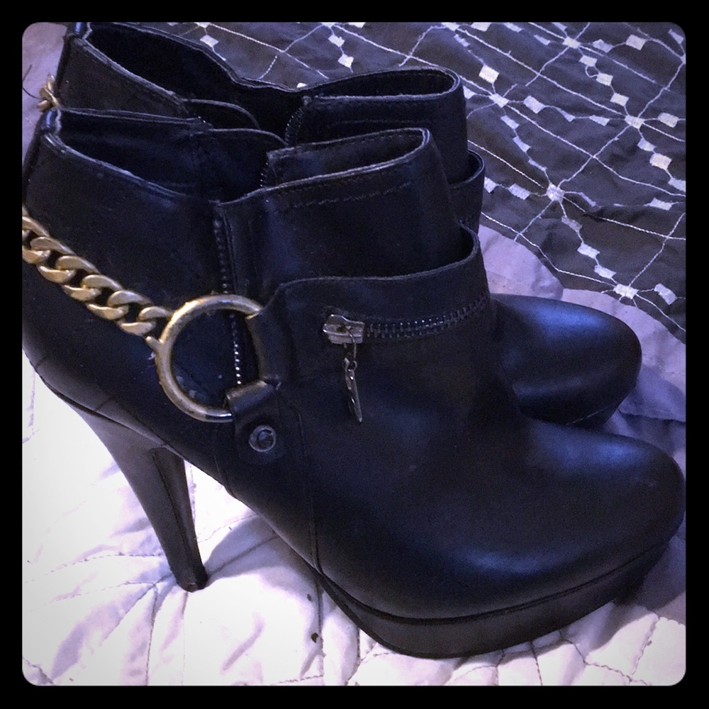 Black and gold ankle boots